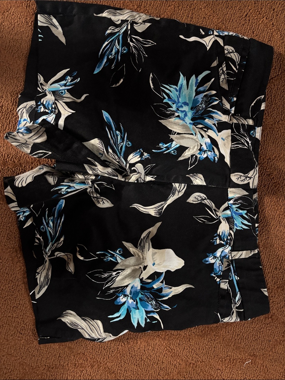 White House Black Market Black Floral Capris with Blue Accents